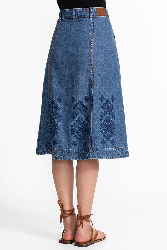 Button Front Panel Denim Midi Skirt
