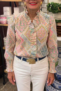 Casual Retro Print Ruffles Top