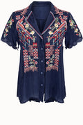 Short Scallop Sleeve Button Front Top