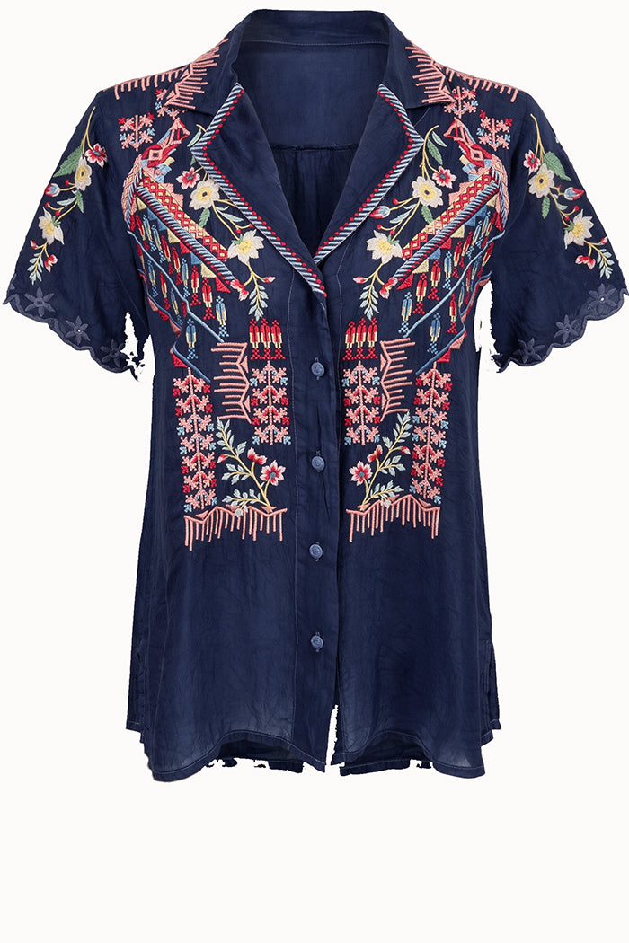 Short Scallop Sleeve Button Front Top