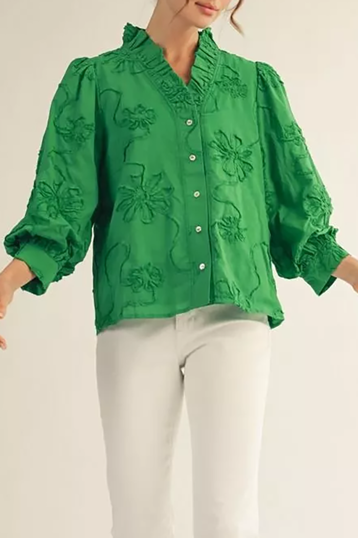 Casual Ruffles Collar Puff SleeveTop