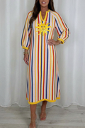 Casual V-Neck Multicolored Striped Dress