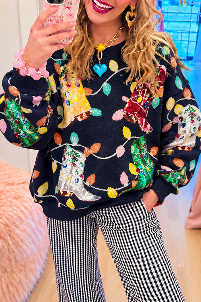 Casual Sequin Long Boot Sweatshirt