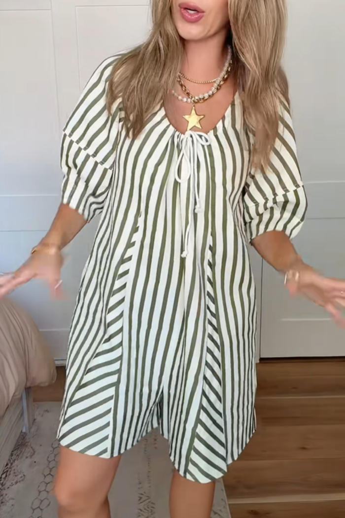 Casual Puff Sleeve Wide Leg Romper