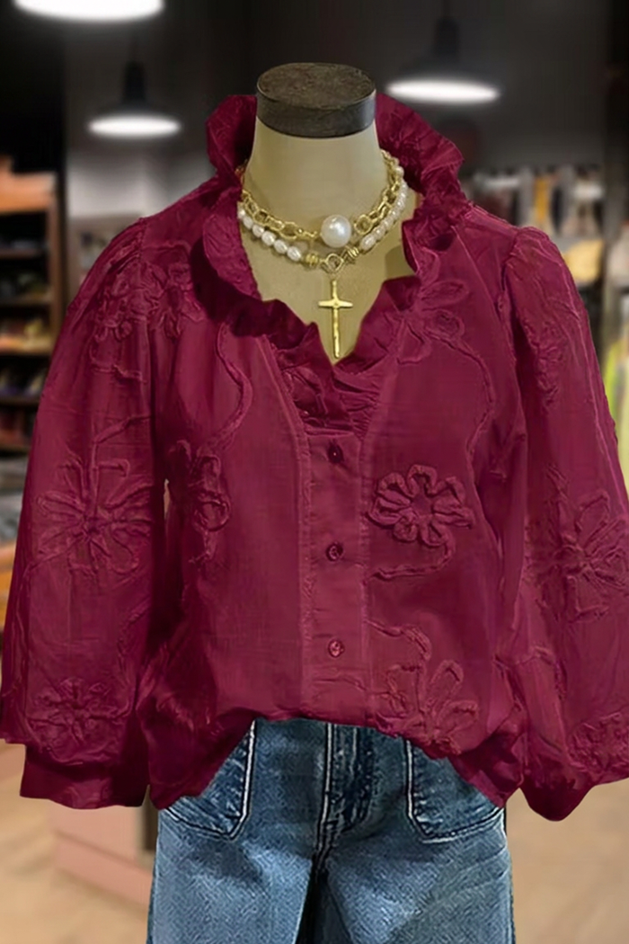 Casual Ruffles Collar Puff SleeveTop