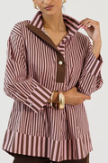 Casual Stripe Pearl Button Top