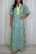 Color Block Striped Floral Dress
