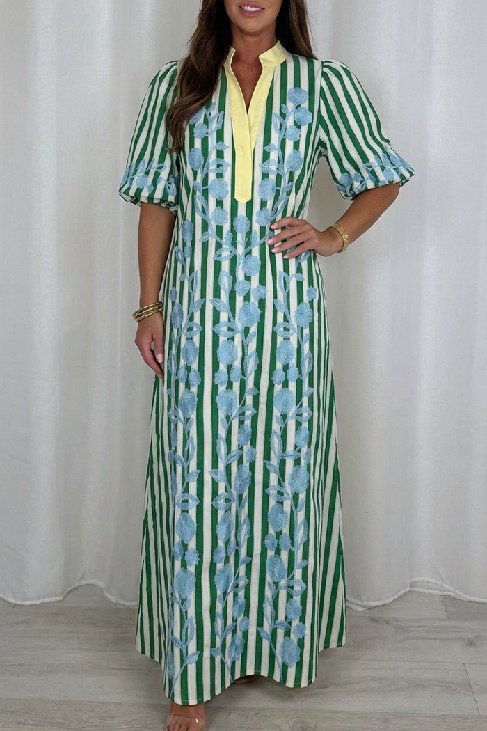 Color Block Striped Floral Dress