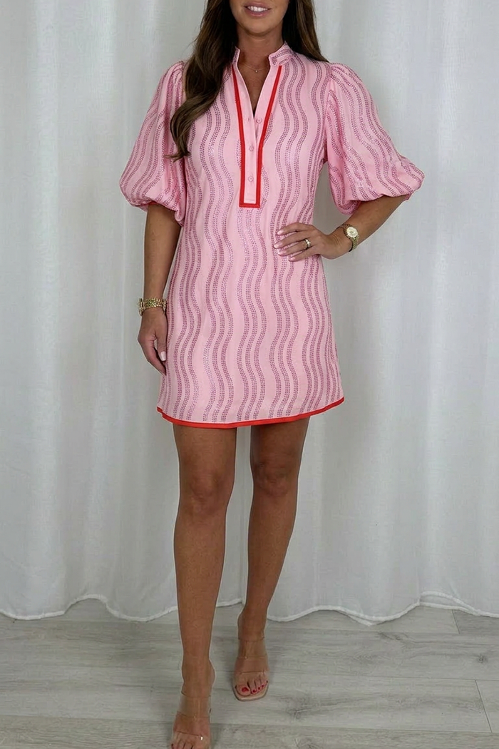 Casual Color Block Puff Sleeve Dress