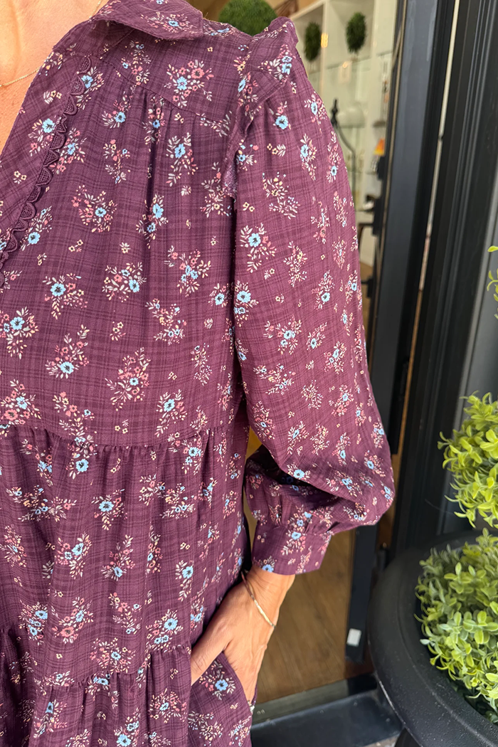 Floral Long Sleeve Tiered Pocket Maxi Dress