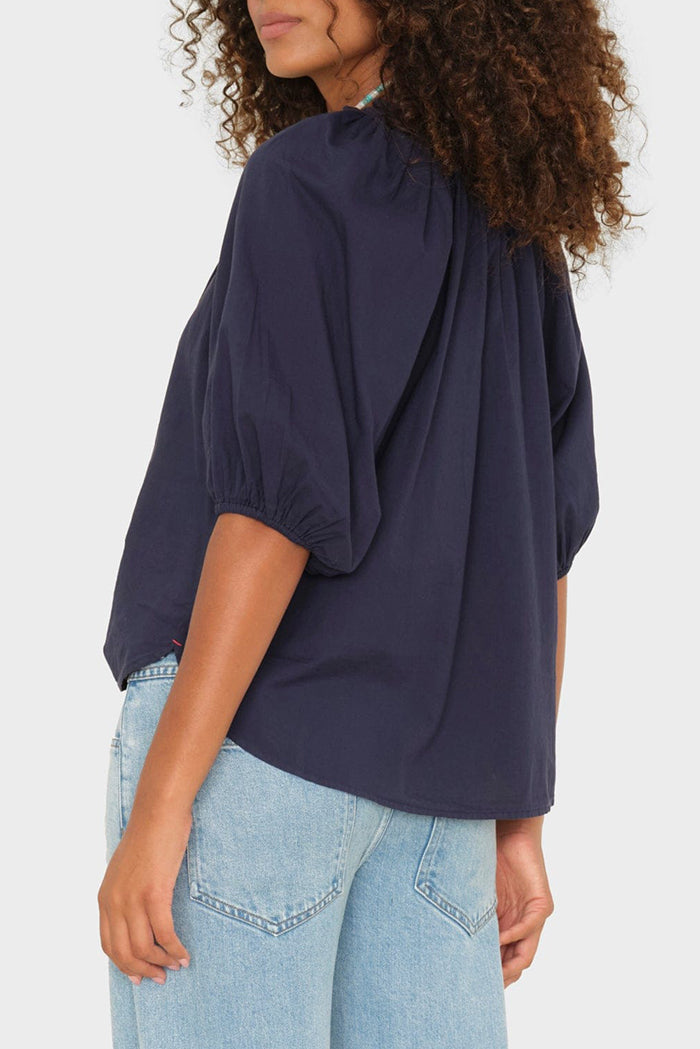 Ruffle Neck Bubble Sleeve Popover Top