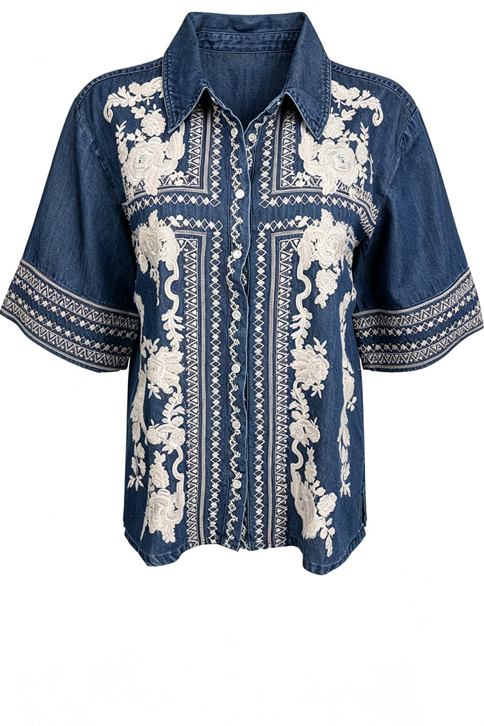 Short Sleeve Denim Shirt Top
