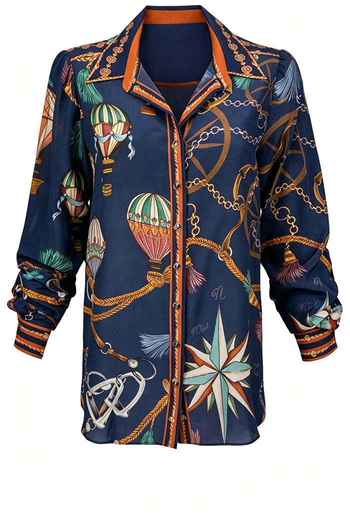 Navy Hot Air Balloon Printed Top