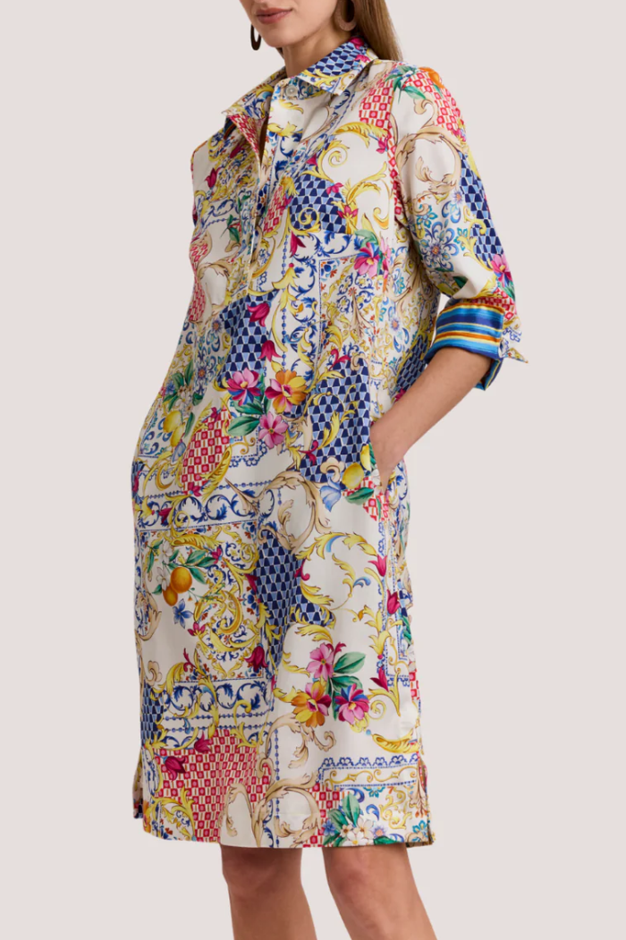 Casual 3/4 Sleeve Amalfi Print Dress