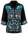 Black Turquoise Floral Kimono Top