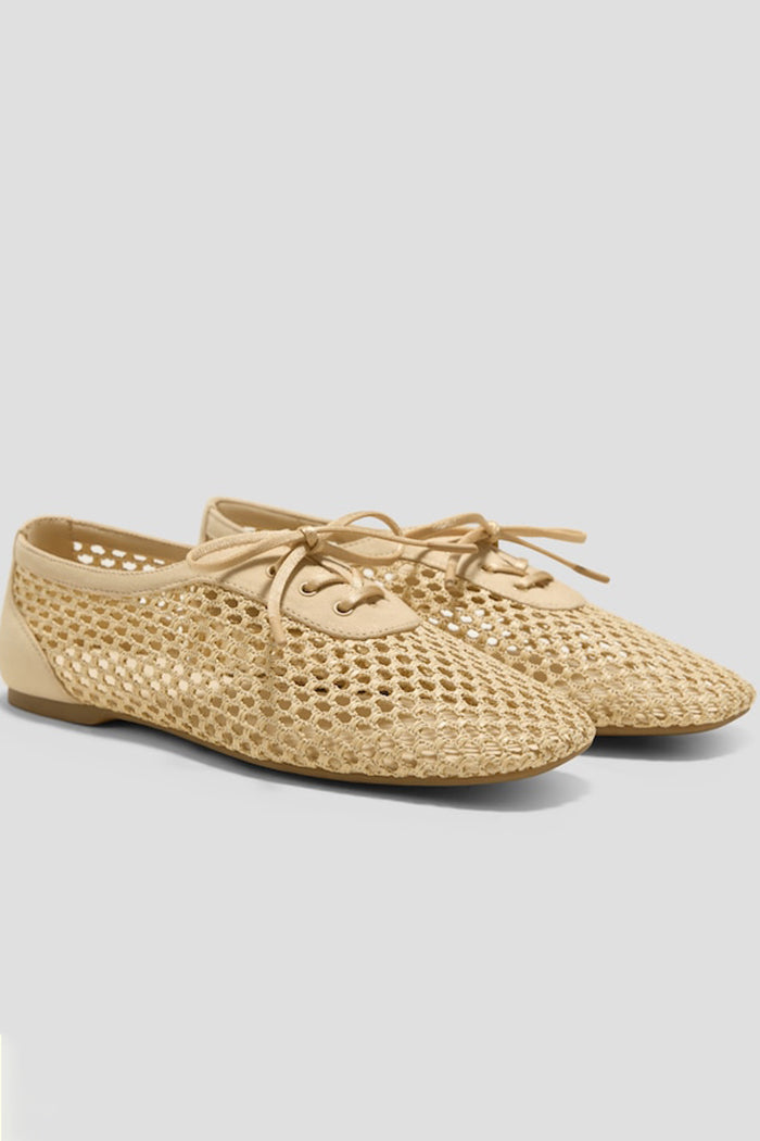 Square-Toe Lace-Up Mesh Flats