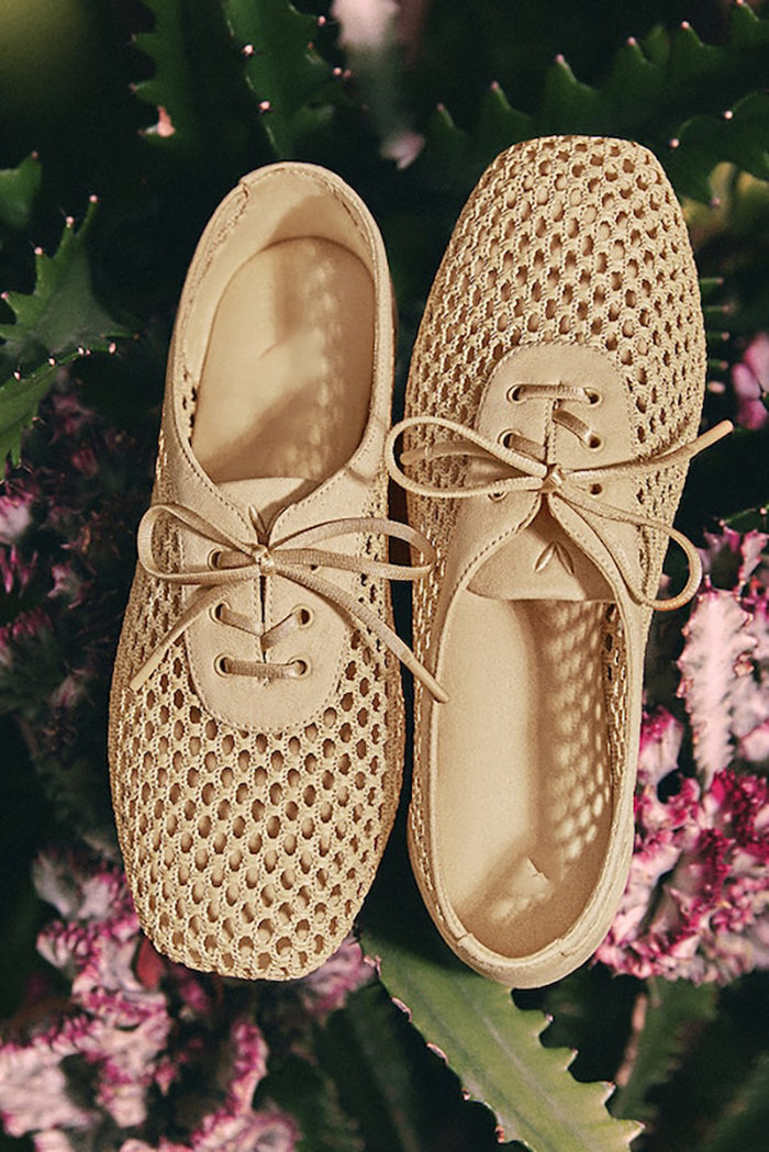 Square-Toe Lace-Up Mesh Flats
