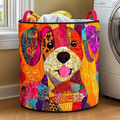 Vibrant Patchwork Dog Face Quilted Laundry Basket