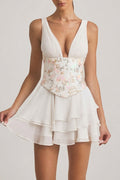 Embellished Ruffled Corset Mini Dress