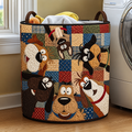 Whimsical Patchwork Dog Quilted Laundry Basket
