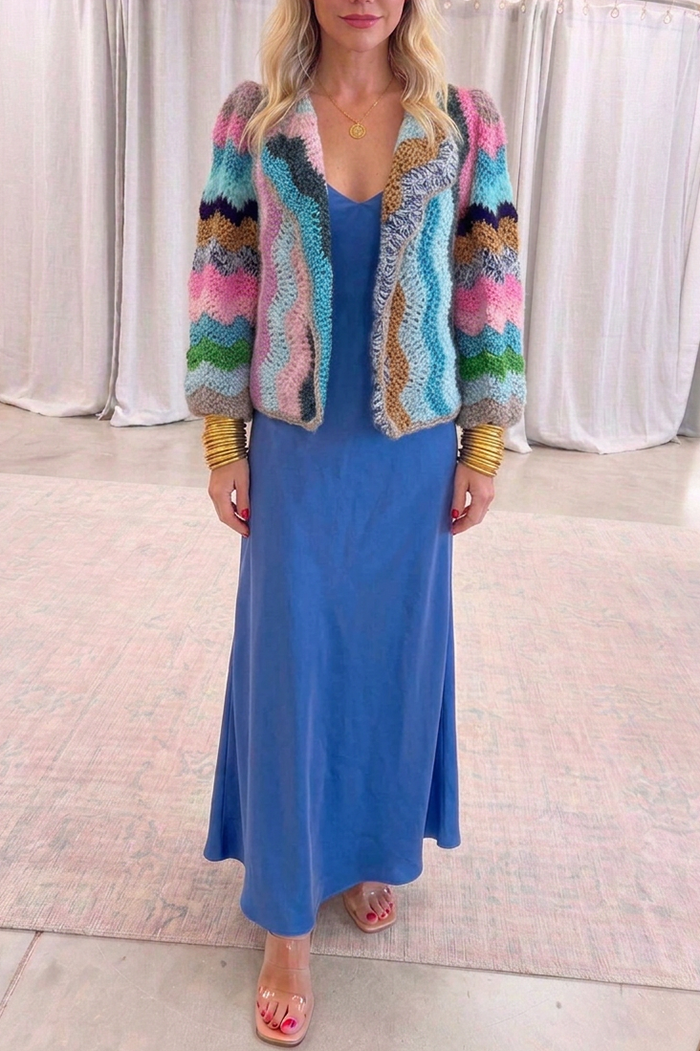 Casual Colorful Wavy Stripe Cardigan
