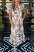 Ecru Puff Short Sleeve Multi Floral Dress
