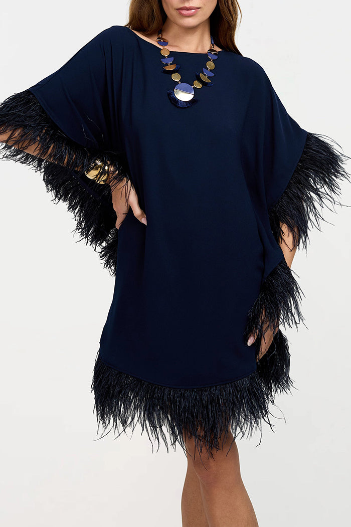Casual Contrasting Feather Trim Dress