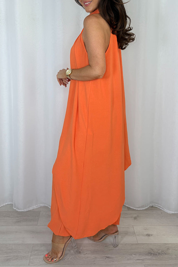 Halter Asymmetrical Top & Harem Pants Two Piece Set
