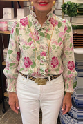 Casual Floral Print Ruffles Top