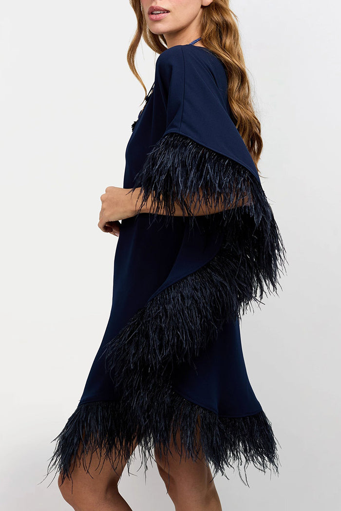 Casual Contrasting Feather Trim Dress