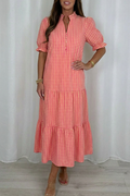 V-Neck Puff-Sleeve Ruffle Dress