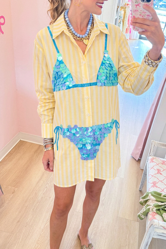 Casual Striped Blue Paillette Bikini Tunic