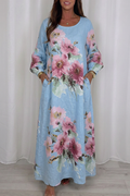Casual Floral Print Pocket Maxi Dress