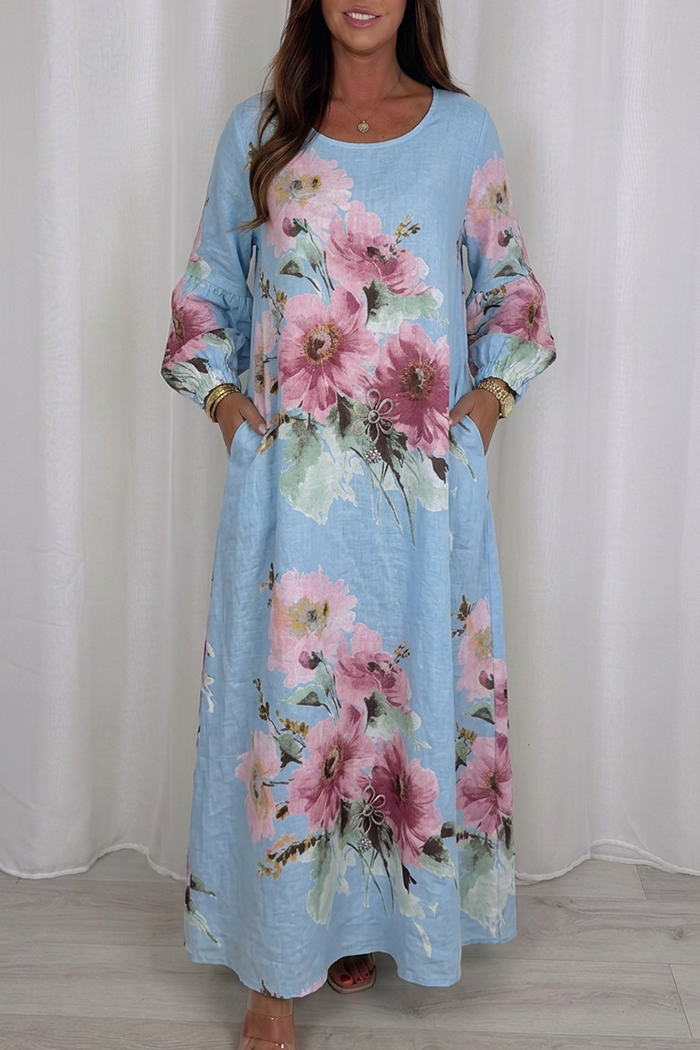 Casual Floral Print Pocket Maxi Dress
