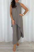 Halter Asymmetrical Top & Harem Pants Two Piece Set
