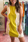 Round Neck Sleeveless Wavy Color Block Shift Dress