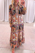 Boho Paisley Button Front Maxi Dress