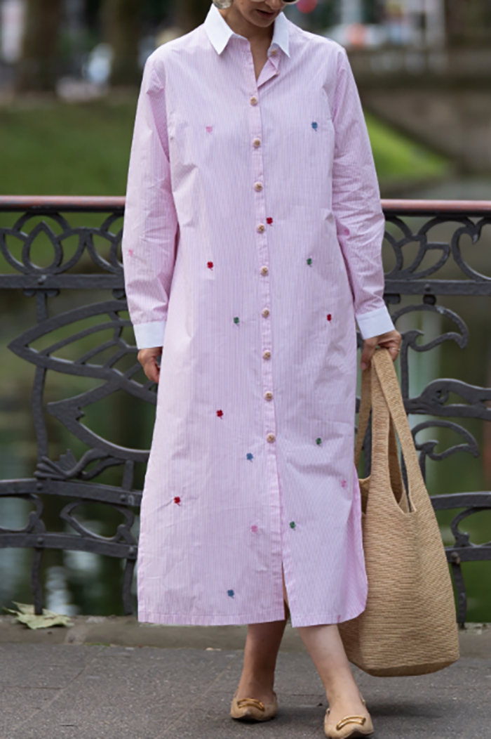 Casual Striped Embroidered Dress