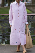 Casual Striped Embroidered Dress