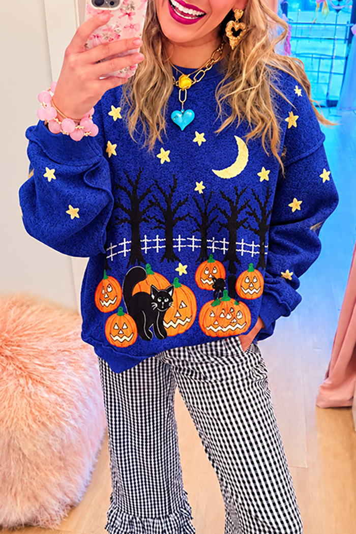 Halloween Pumpkin Cat Graphic Crewneck Sweatshirt