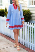 Casual V-Neck Striped Embroidered Dress