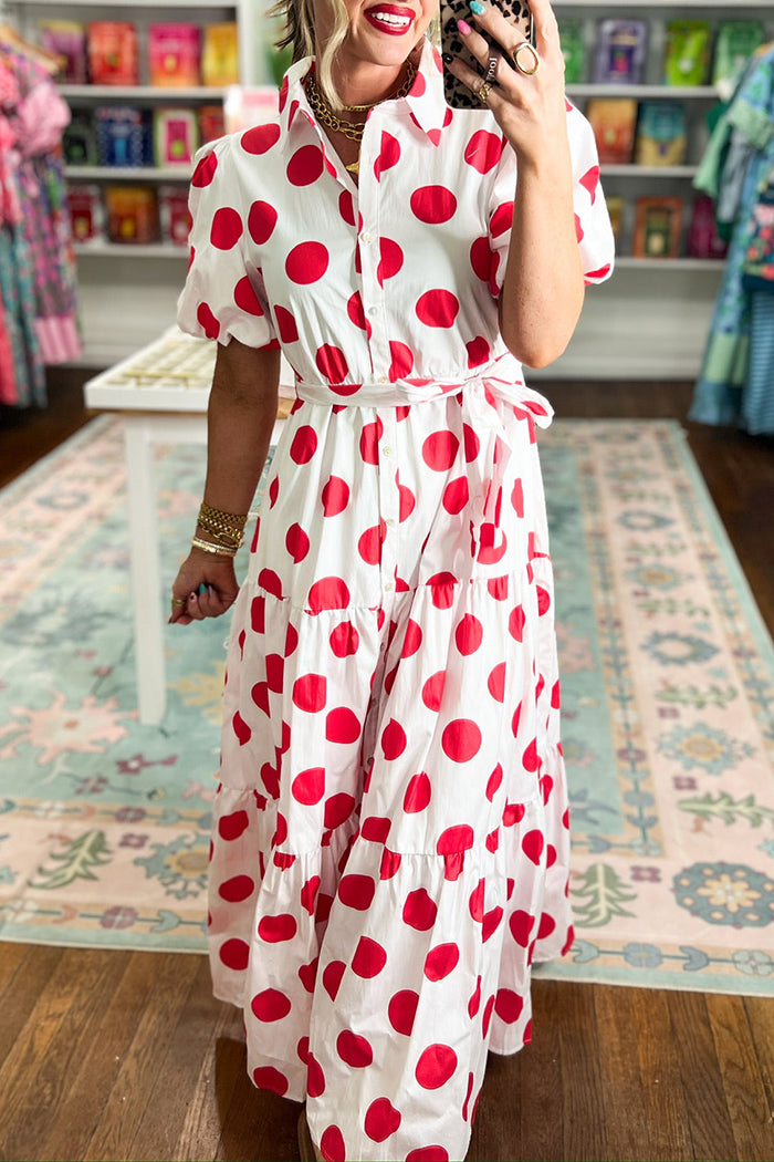 Puff Sleeve Polka Dot Maxi Dress
