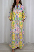 Casual V-Neck Retro Print Maxi Dress