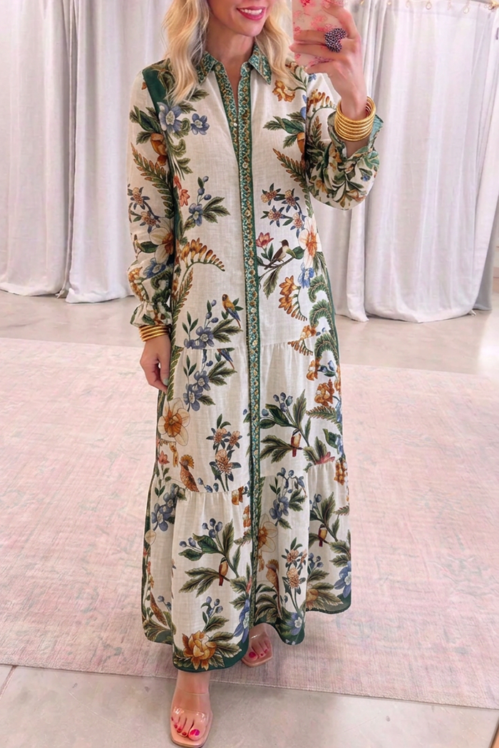 Casual Botanical Print Dress