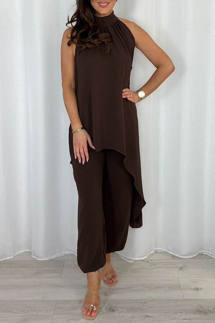 Halter Asymmetrical Top & Harem Pants Two Piece Set