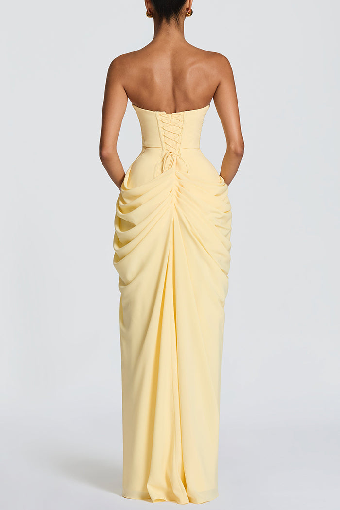 Lemon Yellow Strapless Maxi Dress