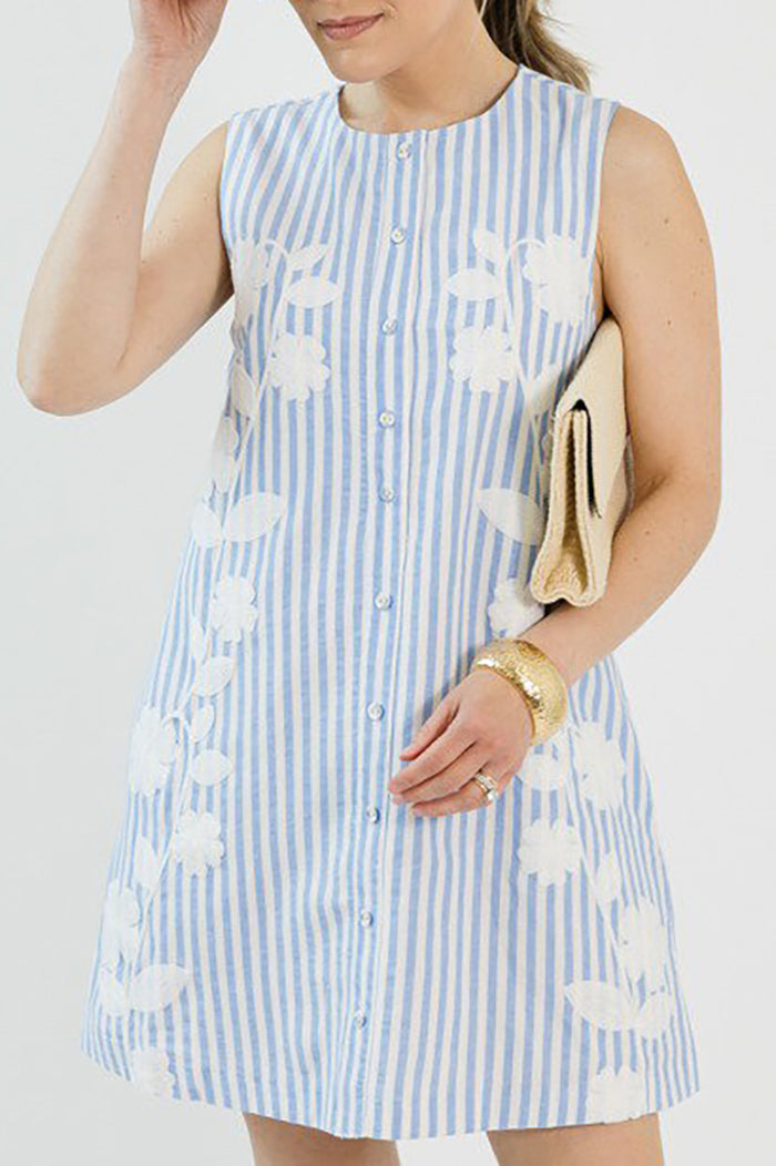 Casual Embroidered Button Dress