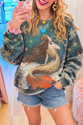 Vintage Washed Mermaid Print Crewneck Sweatshirt