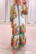 Colorful Paisley Button Front Long Sleeve Maxi Dress