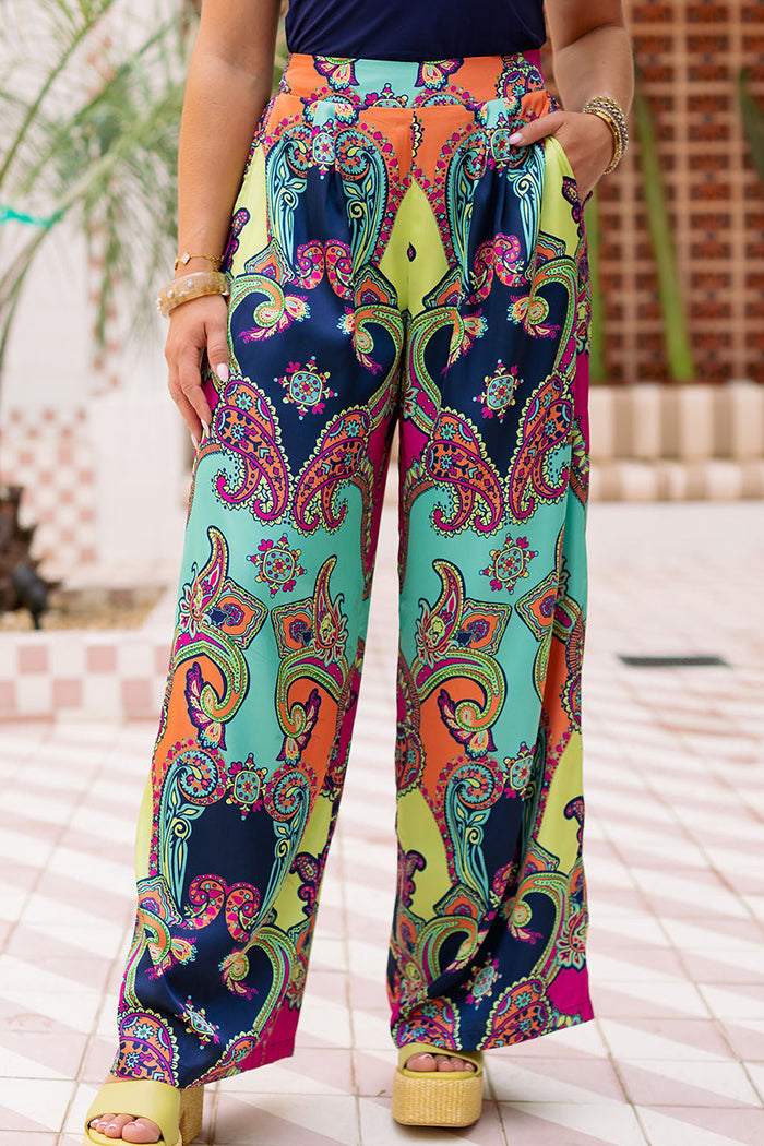 Paisley Print Wide Leg Pants
